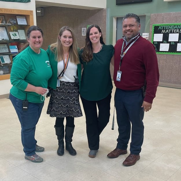 Evergreen and ANet colleagues from left to right: Nicole Carter, academic coach; Michele Waddel, principal; Colleen Kelly, ANet coach; and Dr. Melvin Bustamante, assistant principal