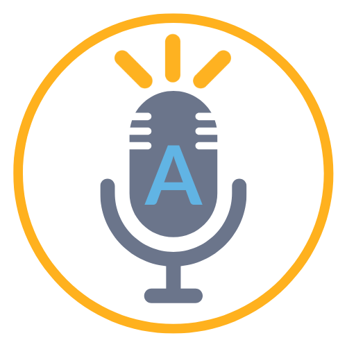 graphic of a microphone inside a circle with the letter "A" to represent ANet