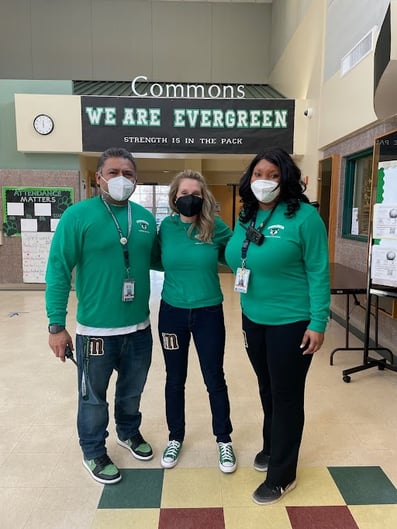 Evergreen’s instructional leadership team from left to right: Dr. Melvin Bustamante, assistant principal; Michele Waddel, principal; Monica Haule, assistant principal