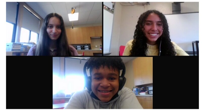 From top left, clockwise, 8th graders Lili, Natalie and Ansen of Sacred Heart STEM School in Boston, MA